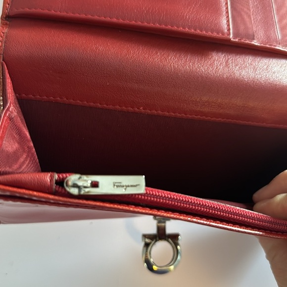 Salvatore Ferragamo Gancini Red Patent Leather Long Wallet - Picture 11 of 12